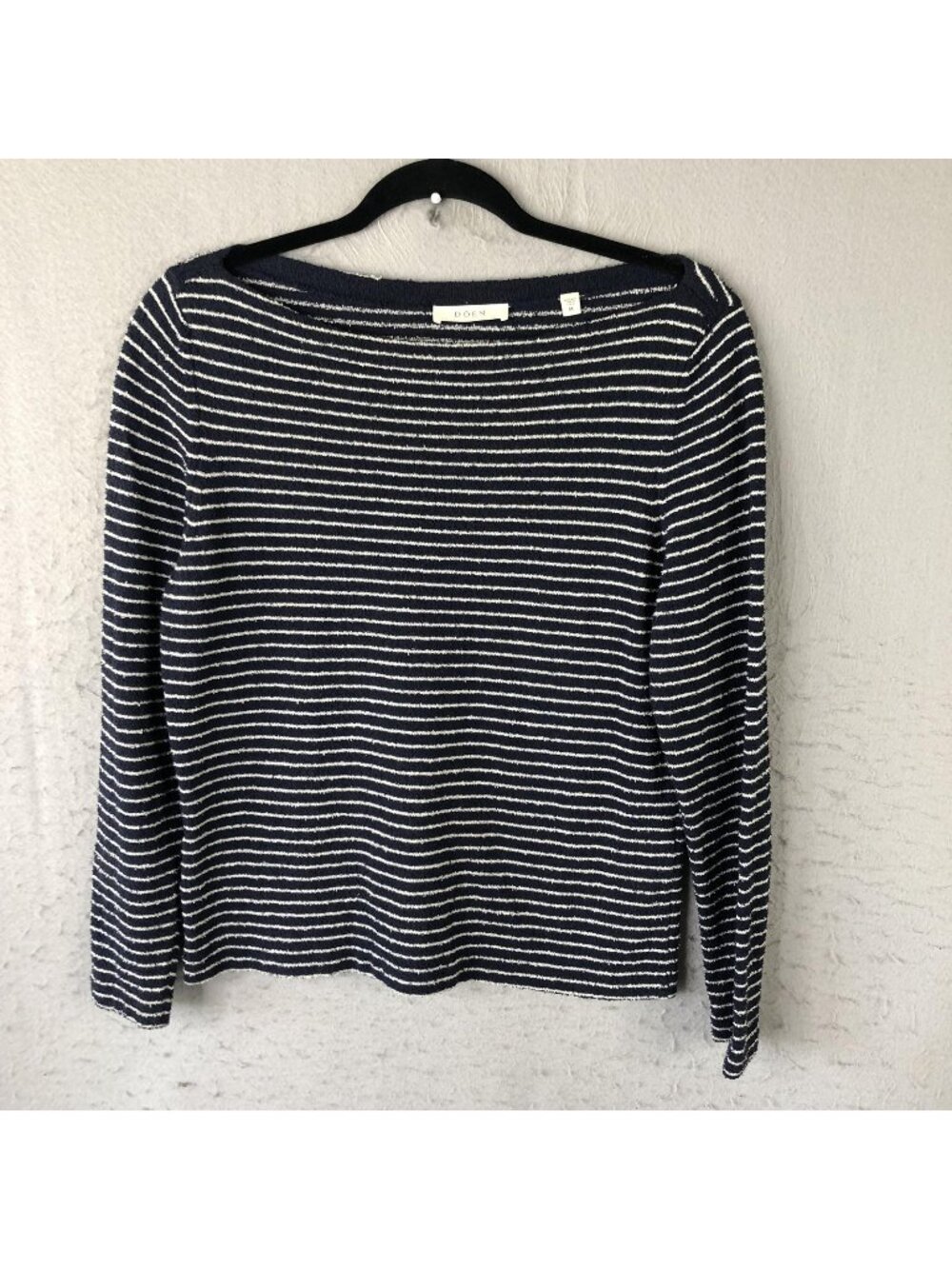 DÔEN Sweater Womens M Blue Striped Boat Neck Nautical Yacht Old Money Coastal